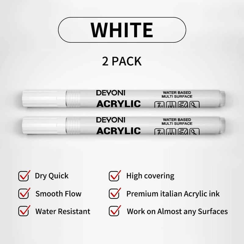 DEYONI 2 PCS White Acrylic Paint Pens, 0.7 mm Extra Fine Tip, Water Based Acrylic Markers for Wood, Black Paper, Rock Painting, Stone, Adult Painting - Image 5